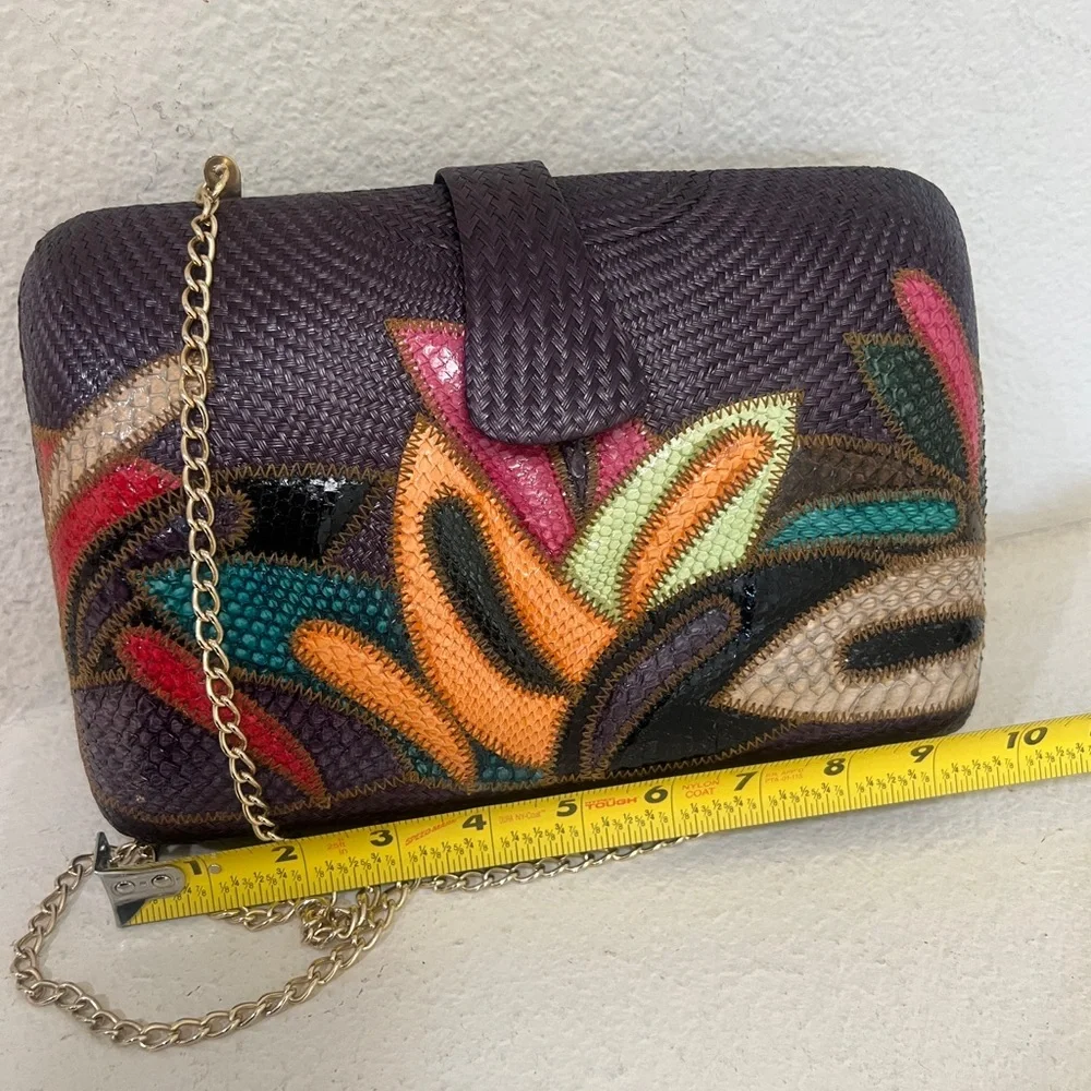 Straw Woven Purple Multicolored Cross Body Bag‎ PURSE Pouch Clutch